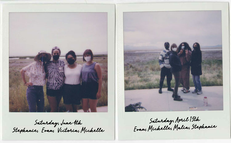 Polaroid photos of working group members posing at Farmington Bay.